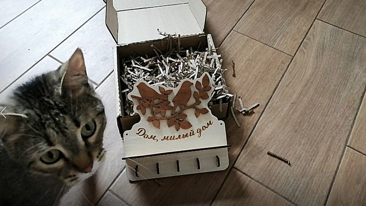 Ключница настенная деревянная. Котики